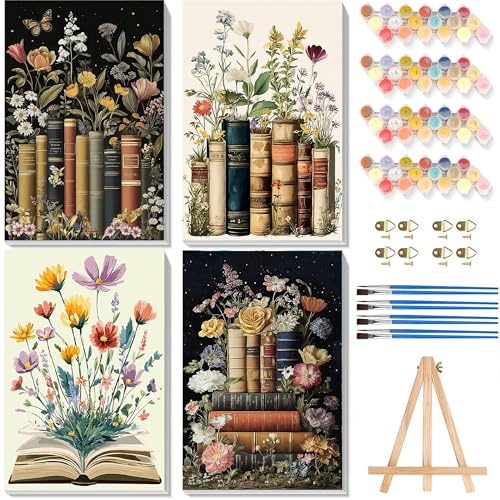 xackcme 4 Pack Paint by Numbers for Adults with Framed Canvas with Wooden Easel Book Paint by Number for Beginners Flowers Acrylic Oil Painting on Canvas with Brushes for Home Wall Decor 8x12 inch - Image 1