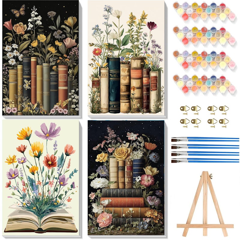 xackcme 4 Pack Paint by Numbers for Adults with Framed Canvas with Wooden Easel Book Paint by Number for Beginners Flowers Acrylic Oil Painting on Canvas with Brushes for Home Wall Decor 8x12 inch - Image 2