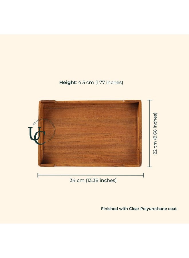 UTOPIA CHOICE Utopia Choice Premium Teak Wooden Serving Tray | Snacks & Tea Serving Tray | Teak Wood | Finished with Clear Polyurethane Coat (Cresta Collection) | 34L x 22W x 4.5H cm | Brown Rectangular Tray - Image 4
