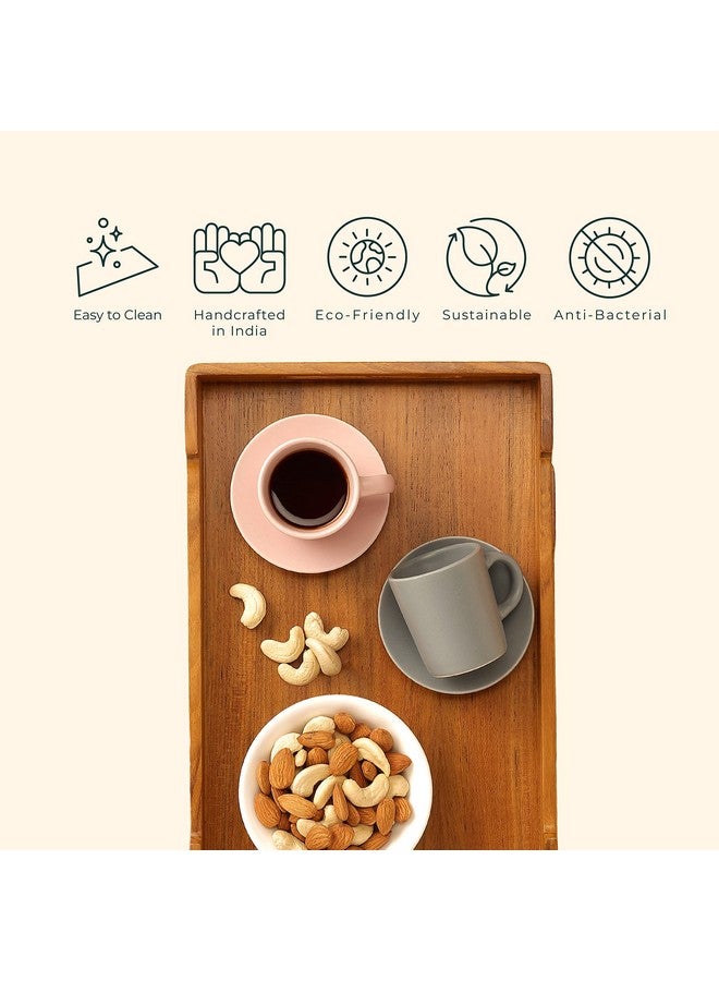 UTOPIA CHOICE Utopia Choice Premium Teak Wooden Serving Tray | Snacks & Tea Serving Tray | Teak Wood | Finished with Clear Polyurethane Coat (Cresta Collection) | 34L x 22W x 4.5H cm | Brown Rectangular Tray - Image 3