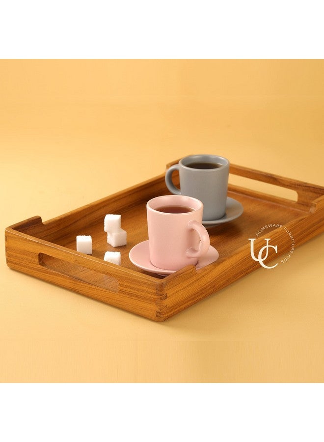 UTOPIA CHOICE Utopia Choice Premium Teak Wooden Serving Tray | Snacks & Tea Serving Tray | Teak Wood | Finished with Clear Polyurethane Coat (Cresta Collection) | 34L x 22W x 4.5H cm | Brown Rectangular Tray - Image 1