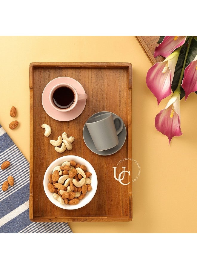 UTOPIA CHOICE Utopia Choice Premium Teak Wooden Serving Tray | Snacks & Tea Serving Tray | Teak Wood | Finished with Clear Polyurethane Coat (Cresta Collection) | 34L x 22W x 4.5H cm | Brown Rectangular Tray - Image 2