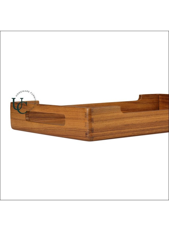 UTOPIA CHOICE Utopia Choice Premium Teak Wooden Serving Tray | Snacks & Tea Serving Tray | Teak Wood | Finished with Clear Polyurethane Coat (Cresta Collection) | 34L x 22W x 4.5H cm | Brown Rectangular Tray - Image 5
