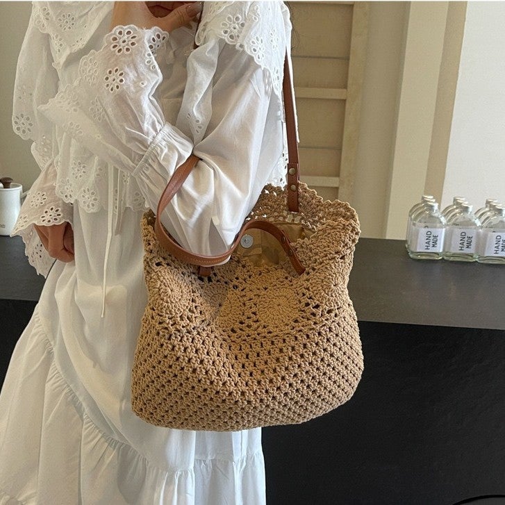 Artistic Mori-Style Versatile New Korean Version Straw Woven Bag Handmade Woven Bag Ins-Style Seaside Vacation Beach Bag - Image 4