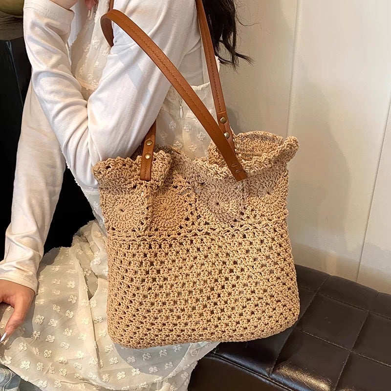 Artistic Mori-Style Versatile New Korean Version Straw Woven Bag Handmade Woven Bag Ins-Style Seaside Vacation Beach Bag - Image 3