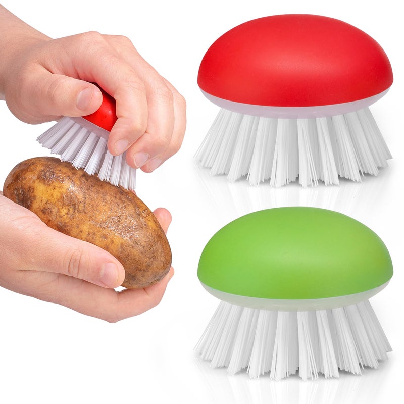 Affordable Vegetable Brush Scrubber for Food  2Pcs Set Fruit and Veggie Brush  Silicone Top and UltraStrong Bristles Potato Scrubber  Palm Held Ergonomic Design  Easy to Clean  Red and Green