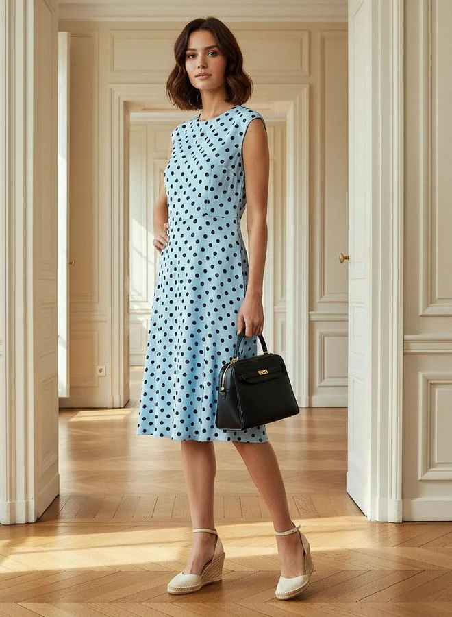 Splash FAV Polka Dot Print Sleeveless Mini Dress with Crew Neck