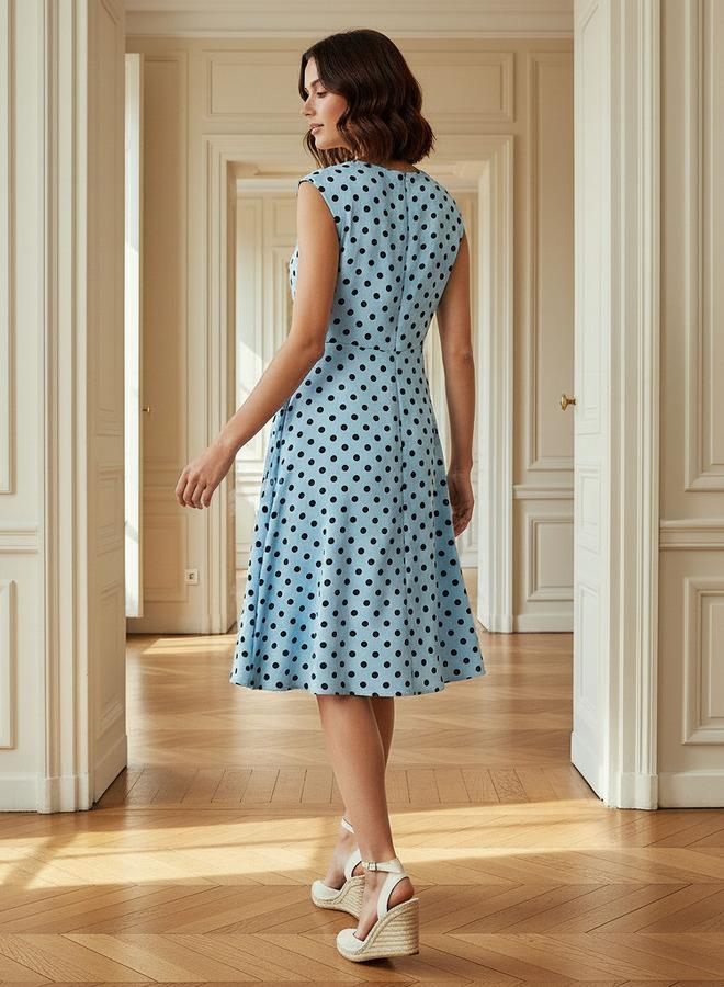 Splash FAV Polka Dot Print Sleeveless Knee length Dress with Crew Neck - Image 3