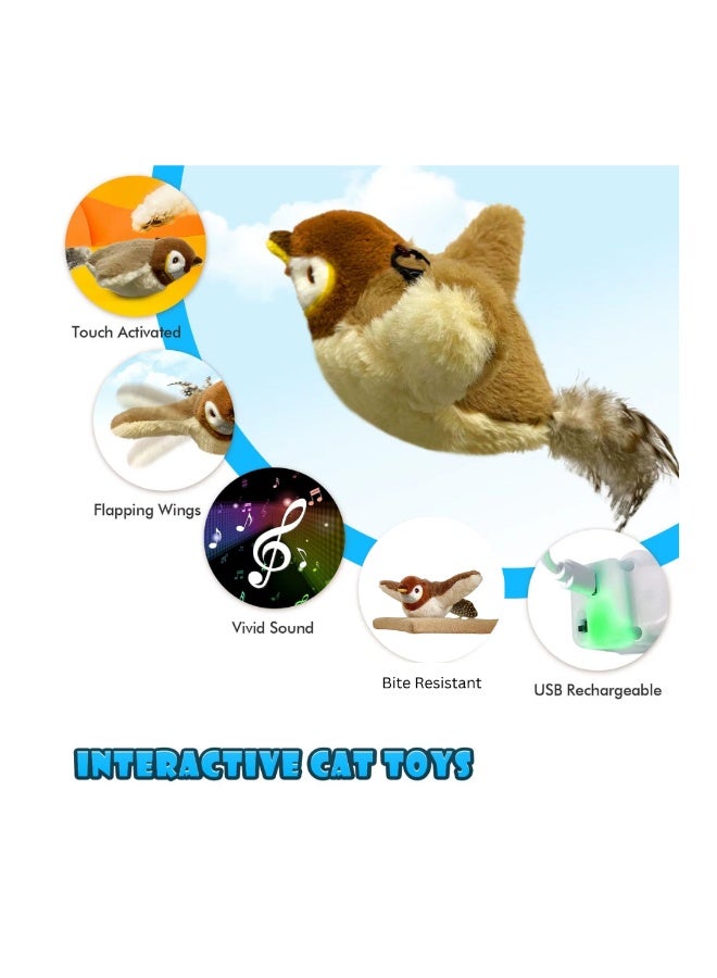 لعبة تفاعلية للقطط مع مؤثرات صوتية واقعية لصوت الطيور، فريسة محشوة بريش للقطط المنزلية - Image 4
