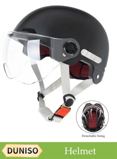 Open Face Helmet, Breathable Motorcycle Half Helmet，Scooter Helmet With Adjustable Goggles,With Lock Buckle，Removable And Washable Lining, Adjustable Head Circumference Size，Shock And Fall Resistant, Suitable For Both Men And Women