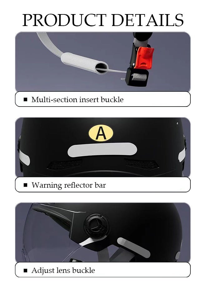 DUNISO Open Face Helmet, Breathable Motorcycle Half Helmet，Scooter Helmet With Adjustable Goggles,With Lock Buckle，Removable And Washable Lining, Adjustable Head Circumference Size，Shock And Fall Resistant, Suitable For Both Men And Women - Image 3