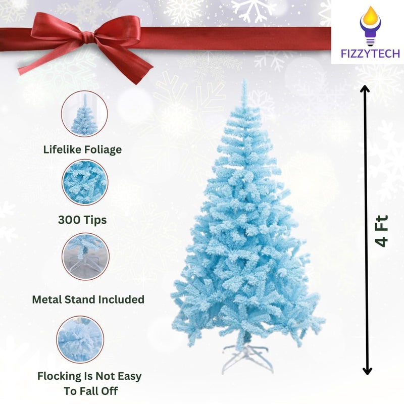 fizzytech شجرة عيد الميلاد الاصطناعية الزرقاء المميزة بطول 4 أقدام مع 300 طرف فرع ومعدن قاعدة سهلة التجميع للاحتفالات - Image 4
