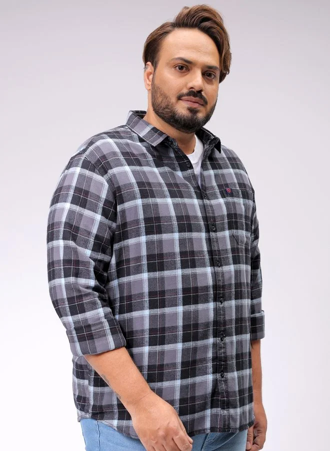 هاردسودا Men Plus Size Regular Fit Checkered Spread Collar Full Sleeves Casual Shirt