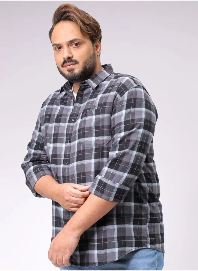 هاردسودا Men Plus Size Regular Fit Checkered Spread Collar Full Sleeves Casual Shirt