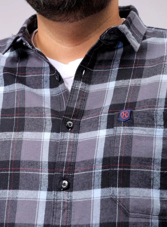 هاردسودا Men Plus Size Regular Fit Checkered Spread Collar Full Sleeves Casual Shirt