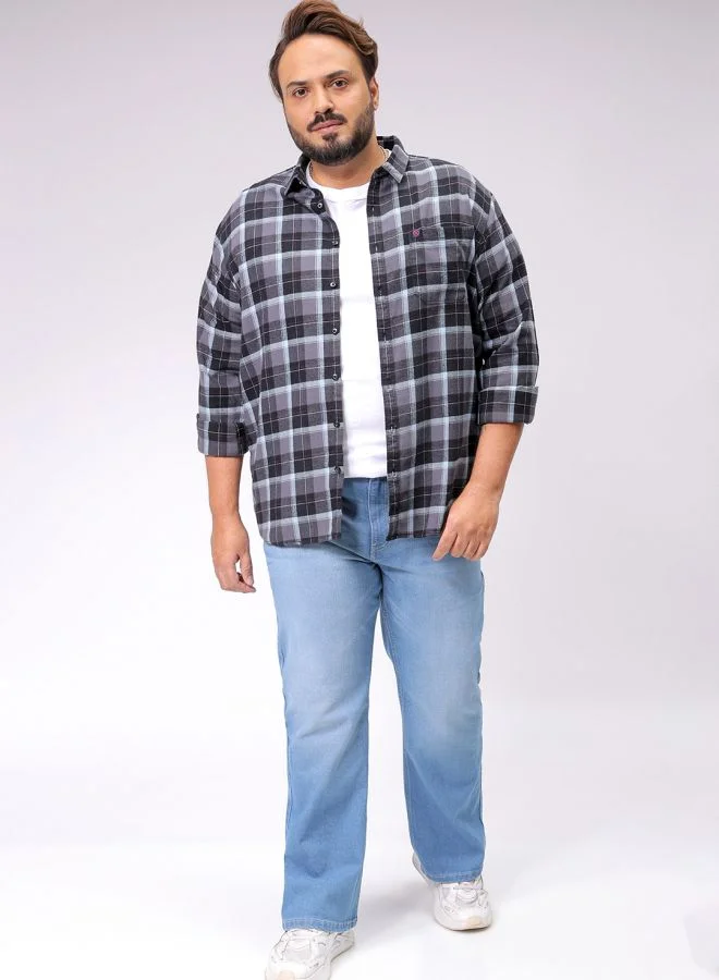 هاردسودا Men Plus Size Regular Fit Checkered Spread Collar Full Sleeves Casual Shirt
