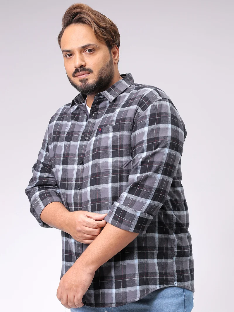 هاردسودا Men Plus Size Regular Fit Checkered Spread Collar Full Sleeves Casual Shirt