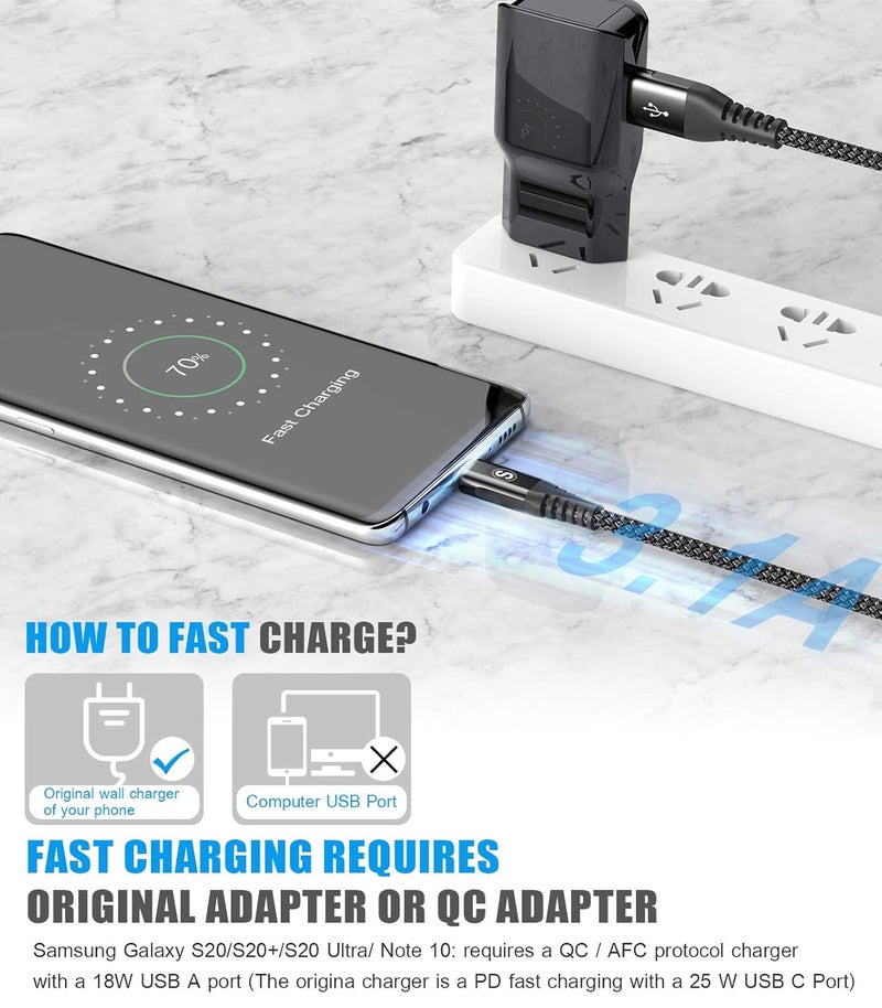 sweguard USB C Kabel 3.1A [2Stück 1m]Schnellladung,USB C Nylon Ladekabel Schnellladekabel - Image 3