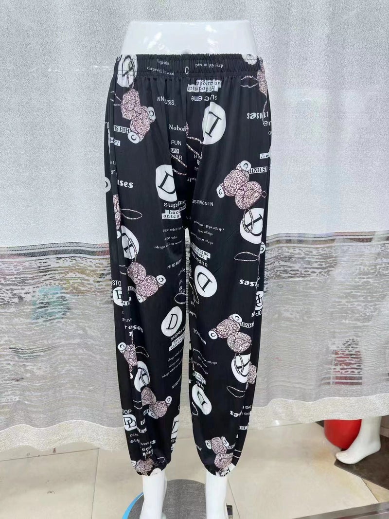 Guofeng Anti-mosquito Pants High Waist Womens Summer Thin Ice Silk Bloomers Stall Cool Pants Harlan Bundled Pants Alphabet Rabbit 