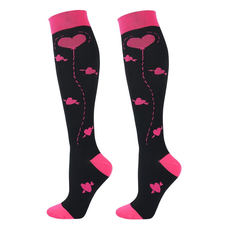 Junely Valentines Day Compression Socks for Women 20-30 mmhg Knee High Heart Socks for Valentine Running Athletic Nurses Pregnant Women Work Support Travel Flight Sports Pink - Image 1