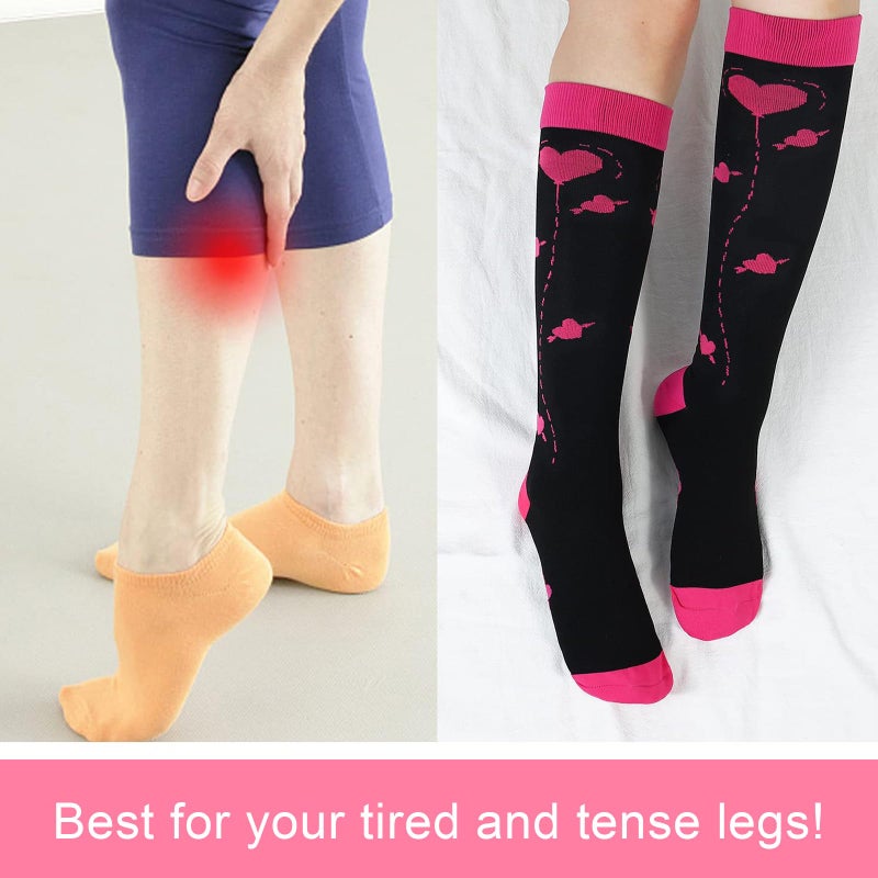 Junely Valentines Day Compression Socks for Women 20-30 mmhg Knee High Heart Socks for Valentine Running Athletic Nurses Pregnant Women Work Support Travel Flight Sports Pink - Image 4