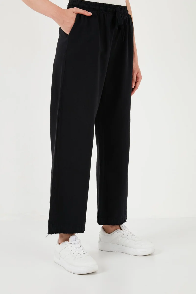 Lela Cotton Waistband High Waist Wide Leg Pocket Regular Fit Trousers Women's Trousers 668YP4760