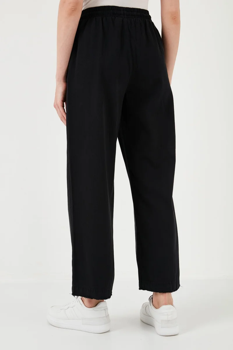 Lela Cotton Waistband High Waist Wide Leg Pocket Regular Fit Trousers Women's Trousers 668YP4760
