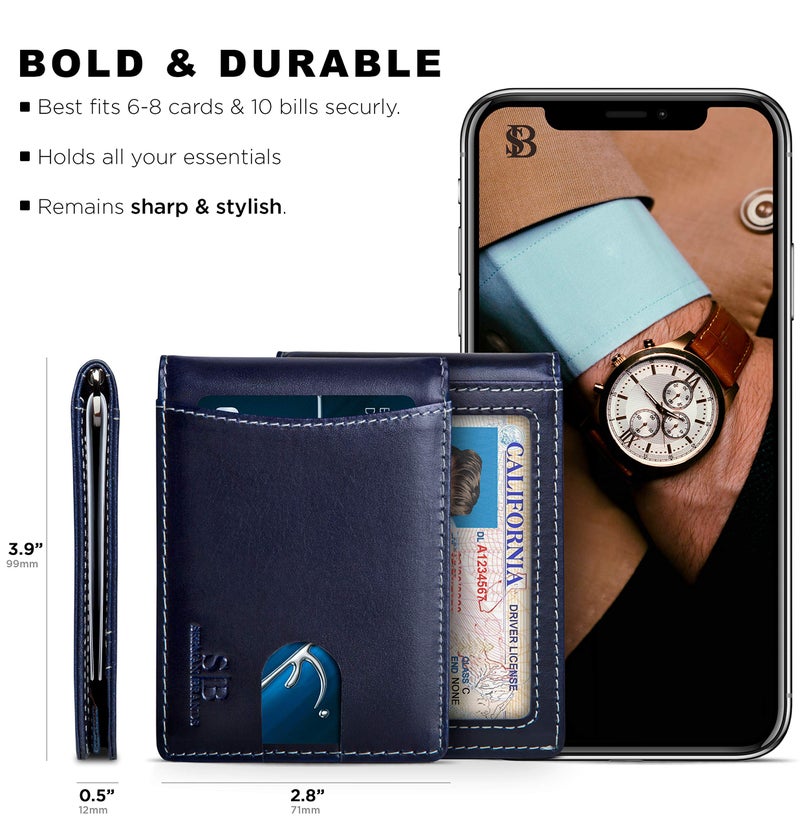 SERMAN BRANDS RFID Blocking Slim Bifold Genuine Leather Minimalist Front Pocket Wallets for Men with Money Clip Thin Gift (Atlantic Blue 1.S) - Image 5