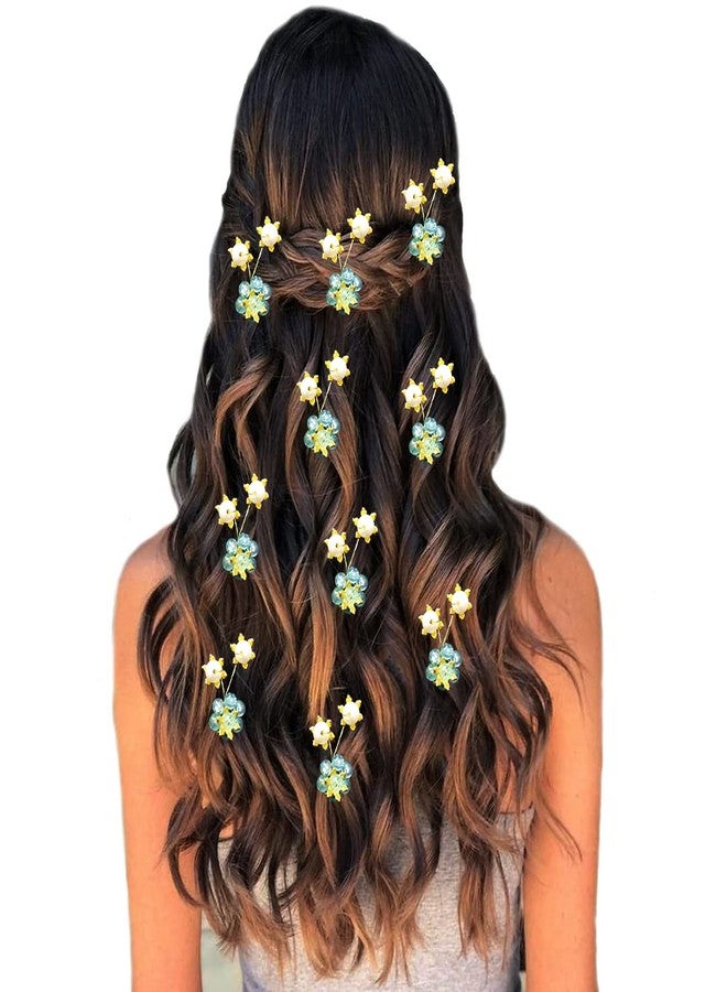 Hair Flare Artificial Stone made Flowers with Pearls Designed hair Pins/Juda Pin/Hair Clips-2504, Sky Blue, Pack of 10 Pins - Image 1