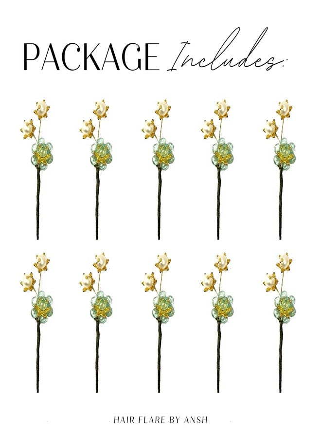 Hair Flare Artificial Stone made Flowers with Pearls Designed hair Pins/Juda Pin/Hair Clips-2504, Sky Blue, Pack of 10 Pins - Image 5