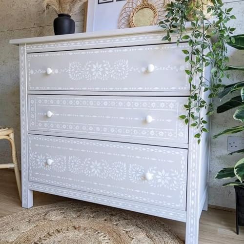 Yhliua Border Stencils for Painting on Wood, Furniture Stencil for Crafts Reusable Wood Burning Drawing Art Paint Stencils and Patterns for Wall Table Chair Cabinet Canvas Furniture - Image 3