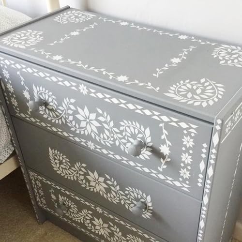 Yhliua Border Stencils for Painting on Wood, Furniture Stencil for Crafts Reusable Wood Burning Drawing Art Paint Stencils and Patterns for Wall Table Chair Cabinet Canvas Furniture - Image 2
