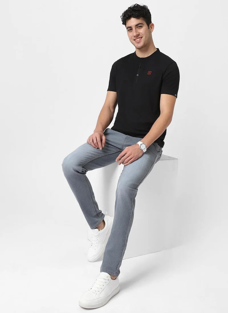 Urbano Fashion  Urbano Fashion Men's Black Solid Mandarin Collar Slim Fit Cotton T-Shirt for Men | Best Price UAE