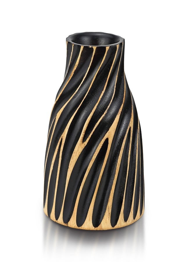 AeraVida Sleek Spiral Small Black Mango Tree Wood Vase with Stripes | Mango Tree Wood Kitchen Decor | Handmade Vase | Handmade Home Office Table Vase - Image 1