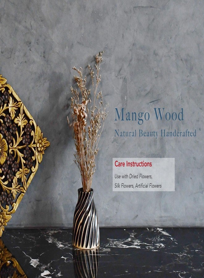 AeraVida Sleek Spiral Small Black Mango Tree Wood Vase with Stripes | Mango Tree Wood Kitchen Decor | Handmade Vase | Handmade Home Office Table Vase - Image 4