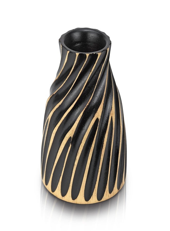 AeraVida Sleek Spiral Small Black Mango Tree Wood Vase with Stripes | Mango Tree Wood Kitchen Decor | Handmade Vase | Handmade Home Office Table Vase - Image 2