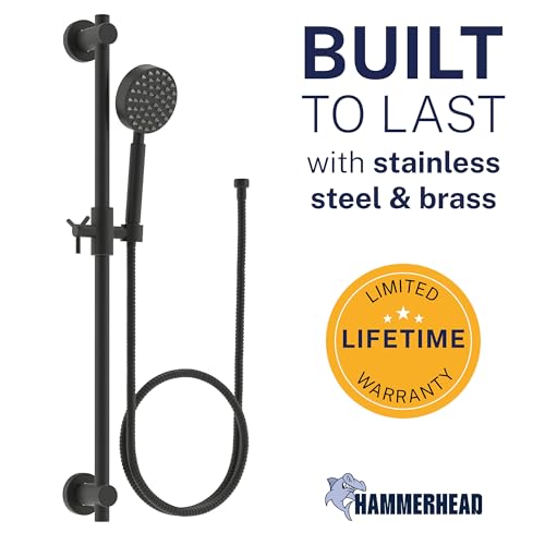 HammerHead Showers Solid Metal 275 Inch Shower Slide Bar Set and Handheld Shower Head with Hose MATTE BLACK 25 GPM High Pressure Spray Wand Easily Adjust Height Angle of Handshower - Image 3