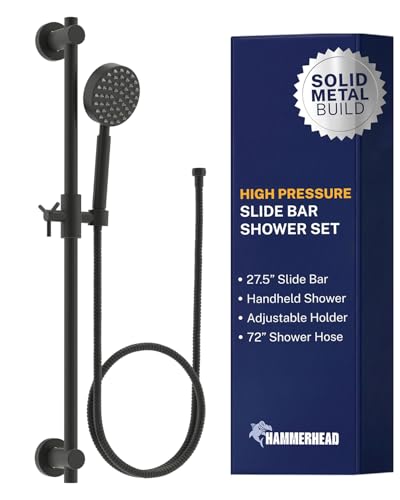 HammerHead Showers Solid Metal 275 Inch Shower Slide Bar Set and Handheld Shower Head with Hose MATTE BLACK 25 GPM High Pressure Spray Wand Easily Adjust Height Angle of Handshower - Image 1