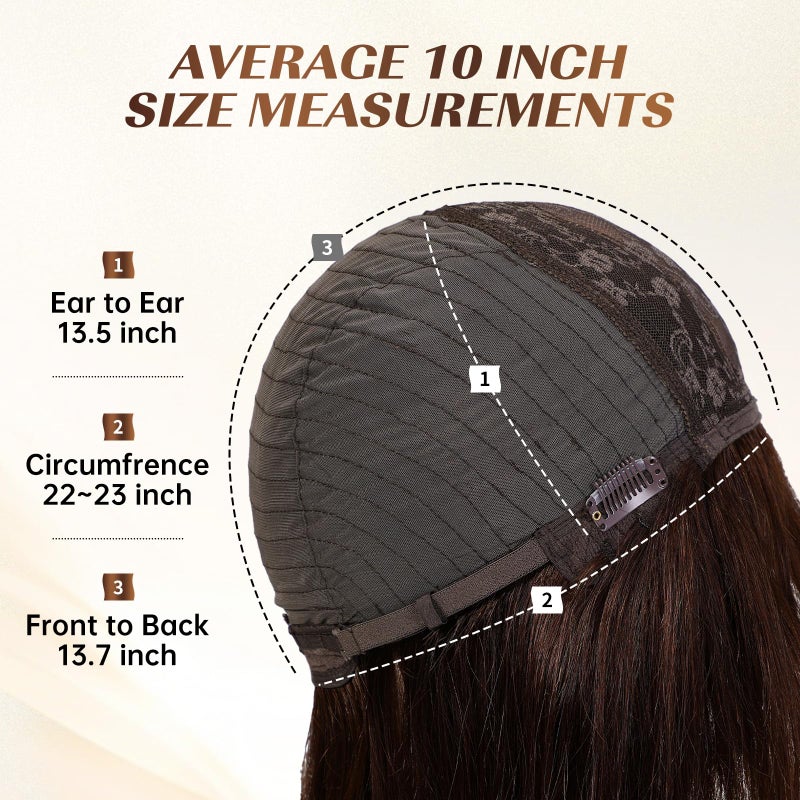 KKU 10 Inch Brown Mixed Blonde Wigs Human Hair for Women, Remy Human Hair Wigs, Human Hair Wigs with Bangs - Image 5