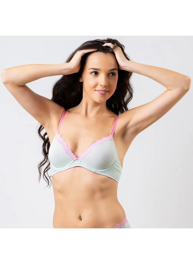 Aadaraya Aadaraya Printed Demi Cup Plunge Bra with Hook and Eye Closure