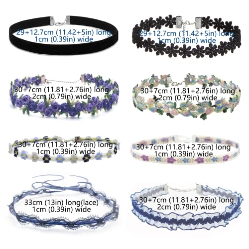 Palotay 8PCS Colorful Daisy Choker Necklace Set for Women - Velvet, Lace, Gothic & Classic Styles - Flower Choker Gifts - Image 4