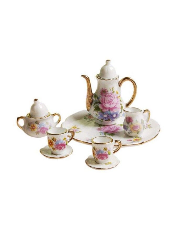 SXFSE - Dollhouse Decoration Kitchen Accessories 8Pcs Dining Ware Porcelain Tea Cup Set Pink Dish Cup Plate With Golden Trim 1/6 Dollhouse Miniature - Image 1