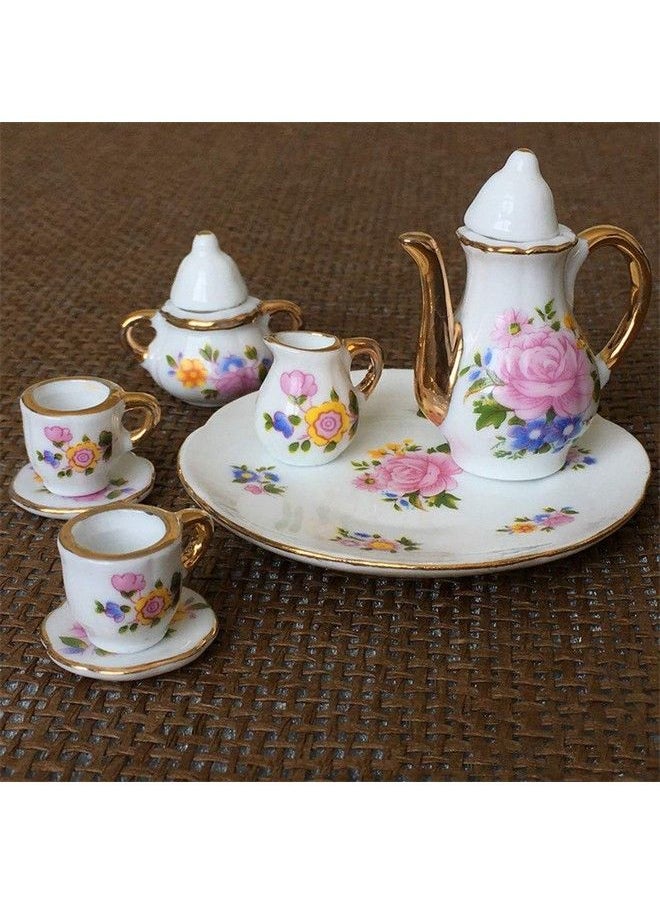 SXFSE - Dollhouse Decoration Kitchen Accessories 8Pcs Dining Ware Porcelain Tea Cup Set Pink Dish Cup Plate With Golden Trim 1/6 Dollhouse Miniature - Image 1
