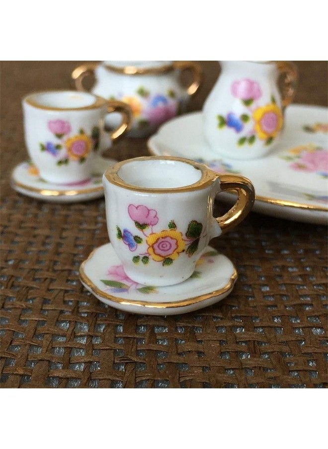 SXFSE - Dollhouse Decoration Kitchen Accessories 8Pcs Dining Ware Porcelain Tea Cup Set Pink Dish Cup Plate With Golden Trim 1/6 Dollhouse Miniature - Image 1