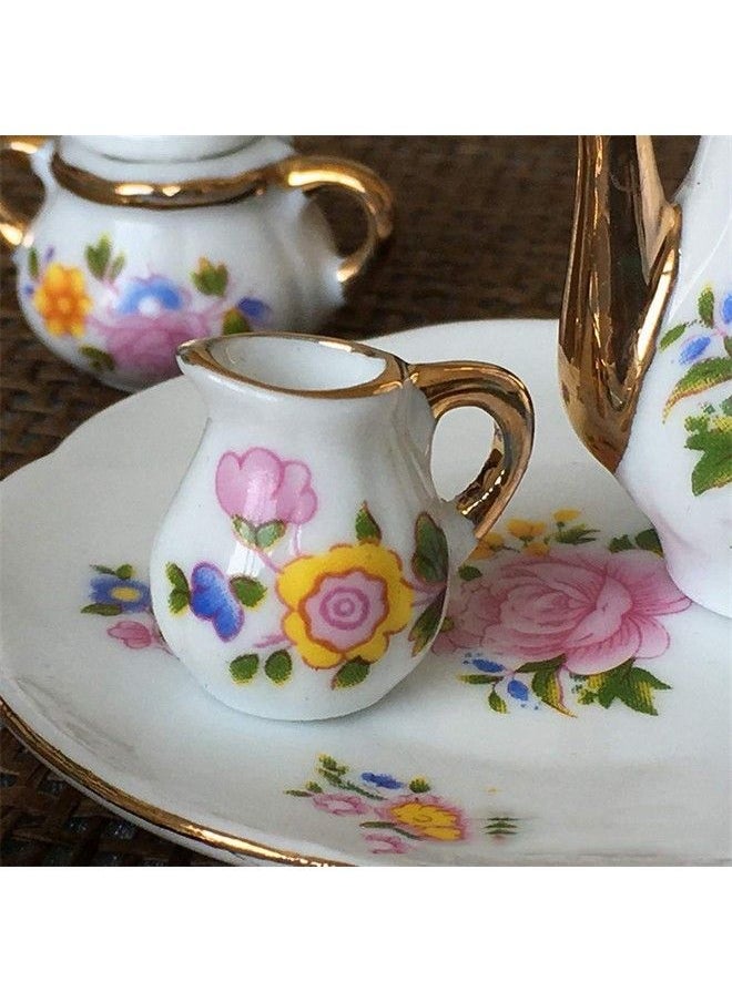 SXFSE - Dollhouse Decoration Kitchen Accessories 8Pcs Dining Ware Porcelain Tea Cup Set Pink Dish Cup Plate With Golden Trim 1/6 Dollhouse Miniature - Image 1
