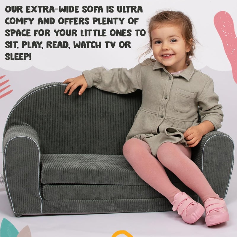 Delsit Kids Couch for Toddlers - 2 in 1 Convertible Foam Sofa to Lounger, Comfy Flip Out Lounge Chair - Image 5