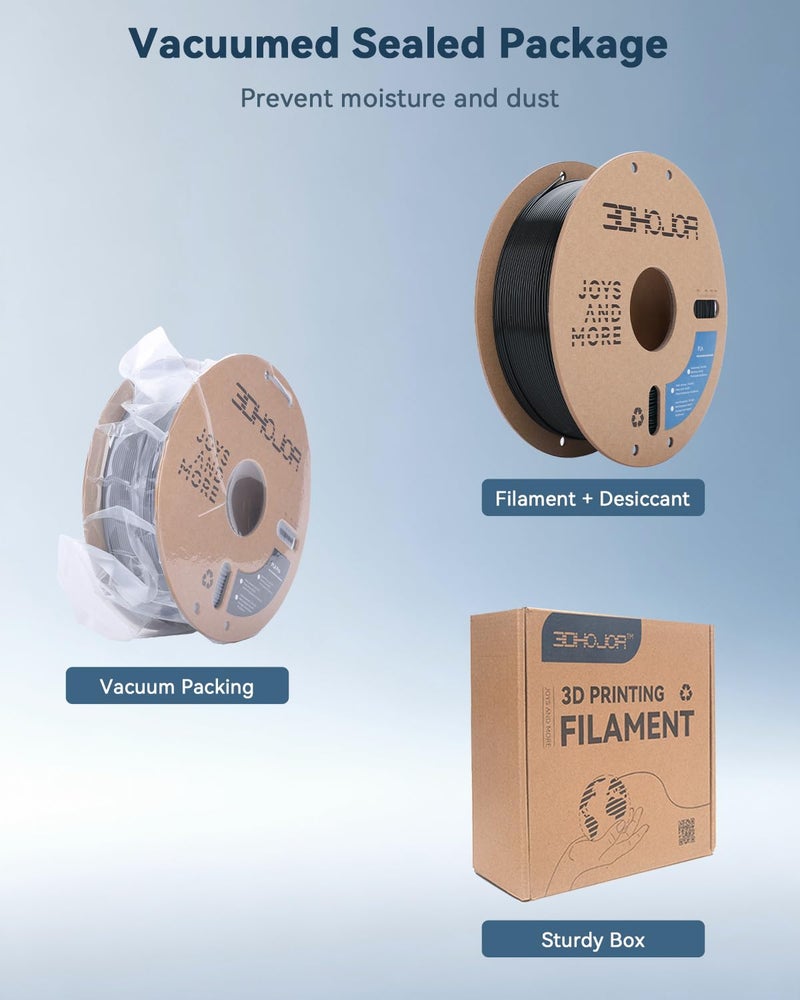 3DHoJor PLA Filament 1.75mm Black,3D Printing Filament,1kg Cardboard Spool (2.2lbs), Fit Most FDM 3D Printer,Dimensional Accuracy +/- 0.03 mm,Vacuum Packaging, No Brittle Filaments - Image 5