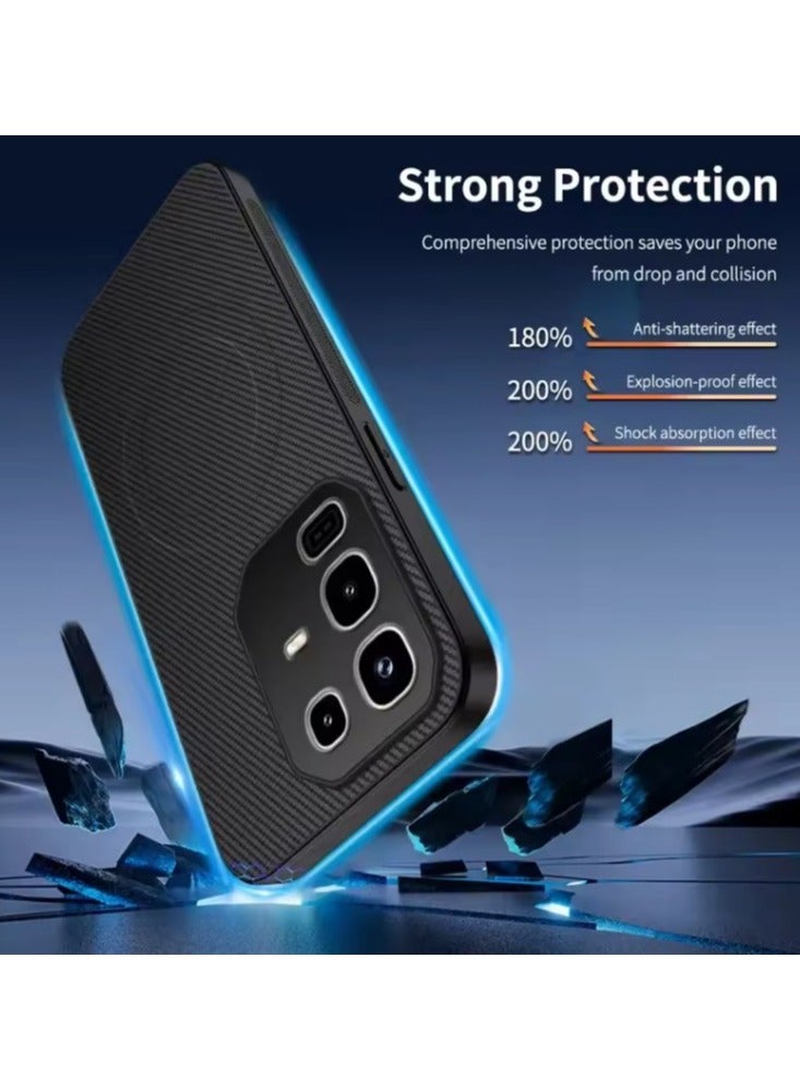 Magnetic anti-drop case for Infinix Note 50 Pro Plus, lens PC protection carbon fiber texture protective case - black  - Image 2