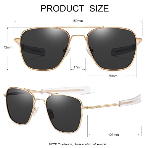 JOVAKIT Men's Polarized Aviator Sunglasses Retro Military Style Pilot Sun Glasses Bayonet Temples UV400 Protection (Gold/Grey) - Image 4