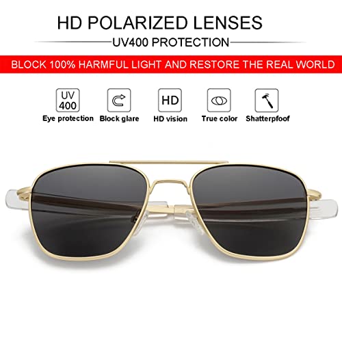 JOVAKIT Men's Polarized Aviator Sunglasses Retro Military Style Pilot Sun Glasses Bayonet Temples UV400 Protection (Gold/Grey) - Image 3